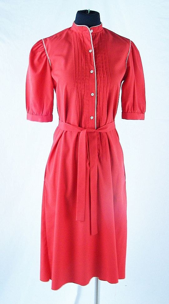 Vintage Dresses 1970s Bright Red Office Girls Dress size Small Medium ...