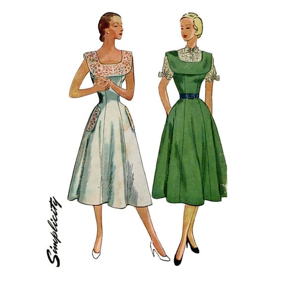 1950s Sundress Pattern Simplicity 3522 Misses Summer Day or Evening Dress Fitted Blouse and Jumper Womens Vintage Sewing Pattern Bust 32