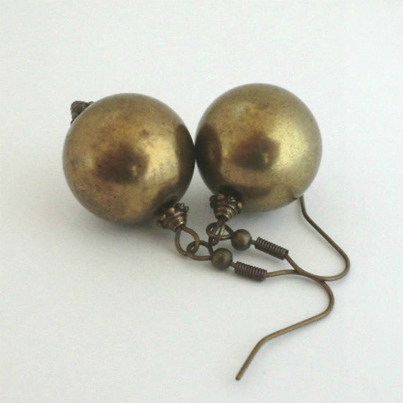 Antique Bronze Bead Earrings Drop Dangle by 78HappinessPlace