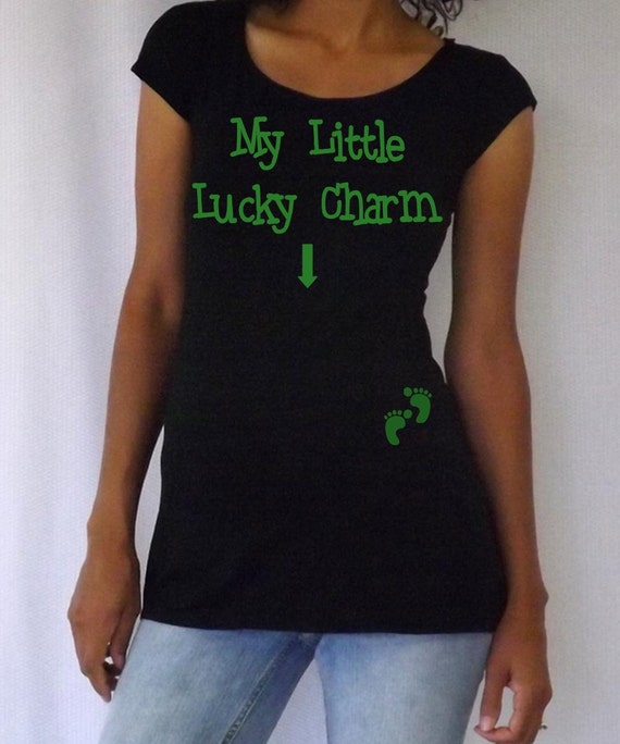 Funny,cute, maternity Shirt "My little lucky charm" with footprints Perfect for St Patrick's day or everyday use, cap sleeves