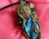 Labradorite Goddess Pendant Romantic Necklace Blue Hippie Tribal Fairy Elven Pendant Gypsy Happy Positive Jewelry Psy Earthy