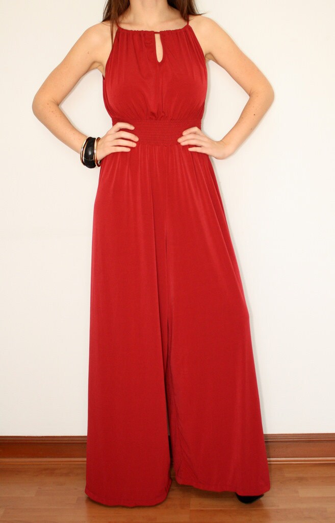 Items similar to RESERVED Wide Leg Jumpsuit Palazzo Jumpsuit in Red for ...