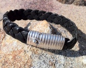 Braided Leather and Ribbed Silver  West-African Bracelet