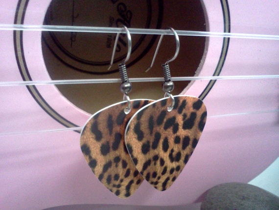 Leopard guitar pick earrings
