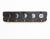 Moon Chart Jewelry Organizer Rack, Towel Holder, Coat Rack Driftwood, Metal Astronomy Home Decor