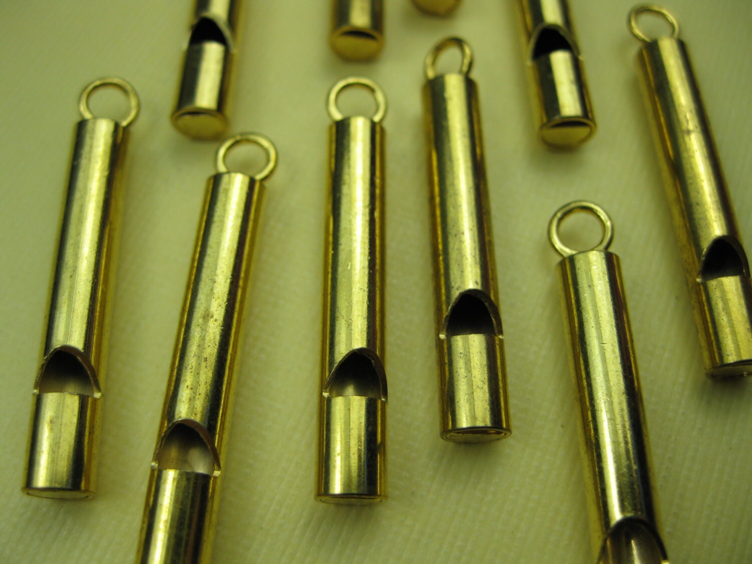 6 Large Vintage Brass Whistle Charms