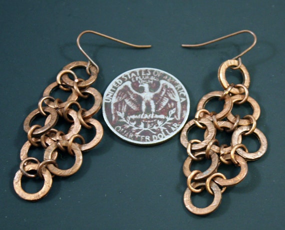 Textured Washers Earrings - Antiqued copper