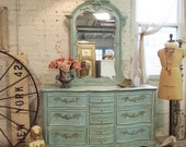 Painted Cottage Aqua Chic Ten Drawer Dresser  W / Mirror DR161