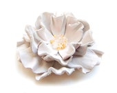White leather flower brooch