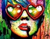 Art Print Punk Rock Pop Art Rainbow Splatter Portrait - Electric Wasteland by Carissa Rose apprx 11x14