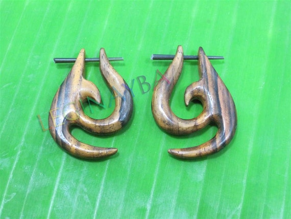 wooden tribal earrings organic jewelry