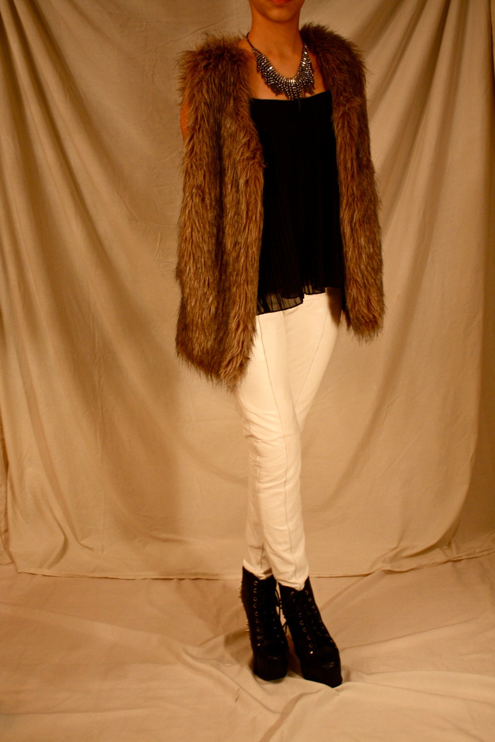 Michael Hoban white leather high waist skinny pants 