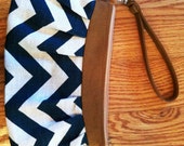 Dark Teal Chevron with Caramel Clutch/Wristlet