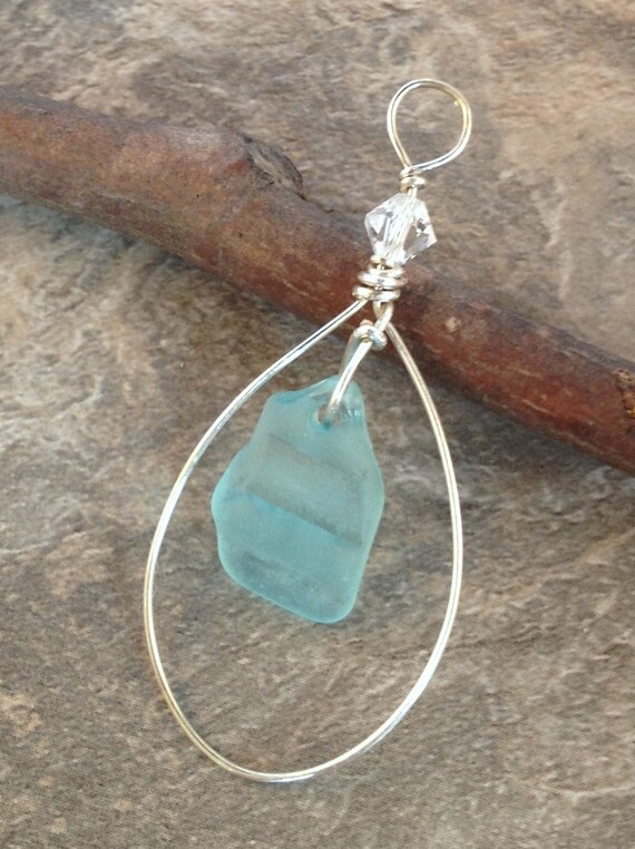 aqua blue beach glass pendant