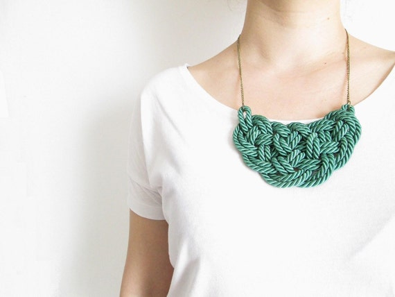 Green Rope necklace Green statement necklace