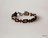 Three Chocolate Bracelet - friendship bracelet handmade woven, black brown and cream colors