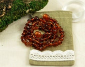 Baltic Amber Baby teething necklace dark cognac, polished, baroque beads in Lovely Linen gift bag