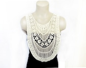 Handmade Cotton Lace Collar, necklace - Woman Accessories- Beige- Big Necklace- Woman Blouse Applique - OOAK
