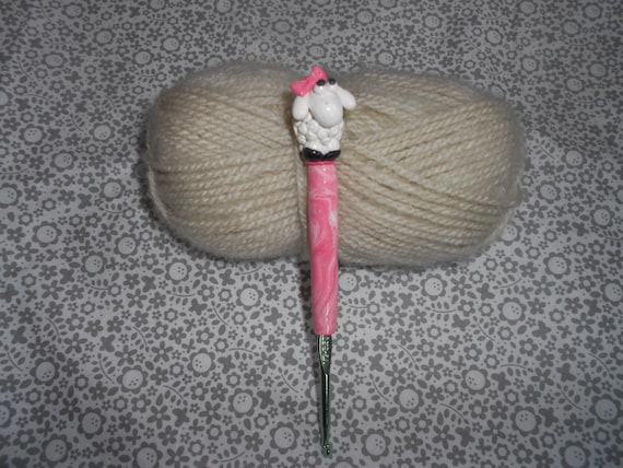 Lamb Polymer Clay Crochet Hook
