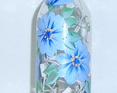 Wine Bottle Lamp Hand Painted Blue White Flowers Upcycled Bar Sweet 16  Bridal Shower Wedding Friendship Home Decor Quinceanos