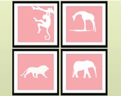 Set of 4 12x12 Jungle Nursery Art Prints, Lion, Monkey, Giraffe, Elephant - Nursery/Children's Art Print - 12 x 12 in. NAPS2: Jungle 1