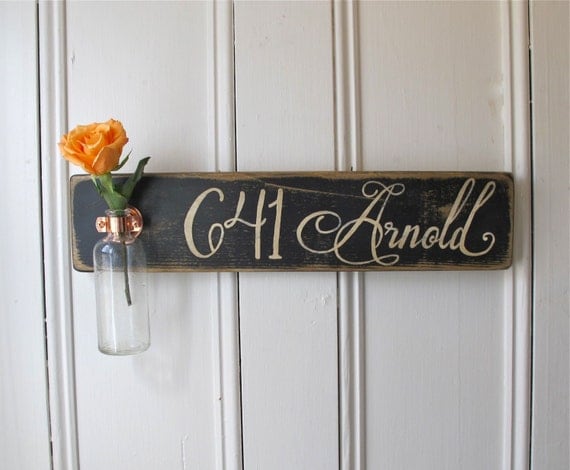 CUSTOM ORDER, House Number, Address, Family Name, Wall Flower Vase, Outdoor Decor, New Home, Antique Bottle, Housewarming