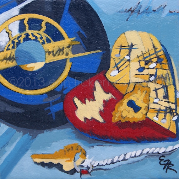 Modern Abstract Vinyl Record Still Life Painting- Key to the Heart- Original Oil on Canvas by Erin Fickert-Rowland