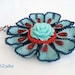 Beaded Brooch Flower Turquoise Rose Cabochon Red Drop Oriental jewelry EBWC