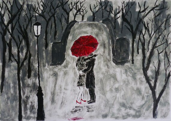 lovers in Central park New York painting acrylic