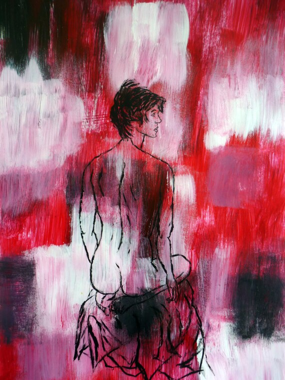 abstract nude woman black white and red painting