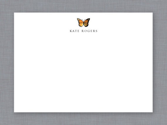 Personalized Stationery, Kathryn Monarch Butterfly Notecards, Set of  25