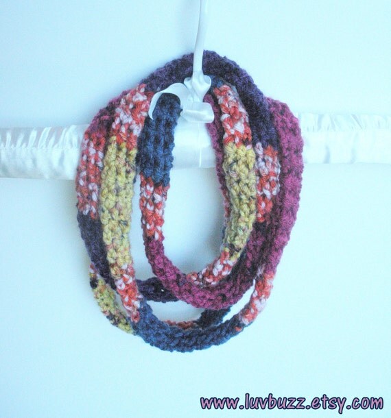 Infinity Wrap Rope Scarf Crochet Necklace in cranberry by luvbuzz
