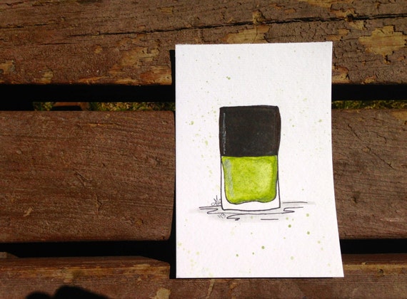 Original 4x6 Green Nail Polish Bottle Illustration Original 4x6 Green Nail Polish Bottle Illustration