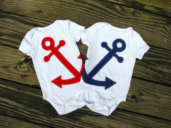 Anchor Baby Clothes - Nautical Twin Baby Onesies