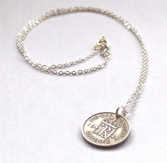 1948 Sixpence Vintage Coin Pendant by beadingshaz on Etsy