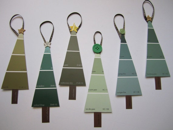 Christmas Tree Ornament Greens Upcycled Paint Chip Set of 6