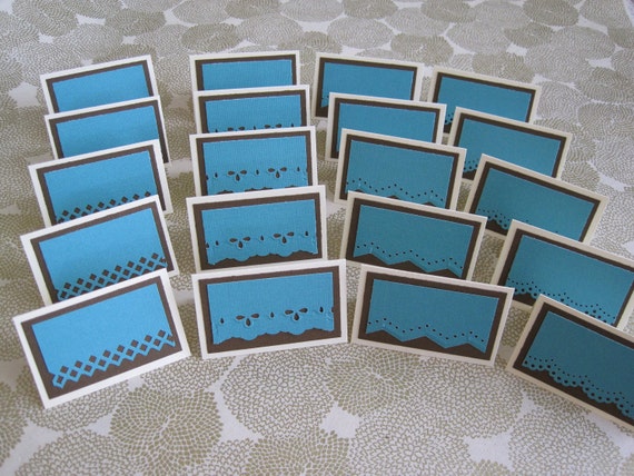 Aqua and Chocolate Mini Cards by mjsPaperCreations on Etsy
