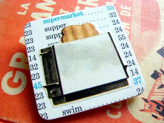 Big Wood Pin Brooch Toast in a Toaster Decoupage by mimiandlucy