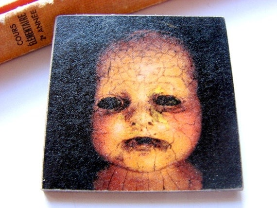 Big Pin Brooch Cracked and Abandoned Doll  Paper by mimiandlucy