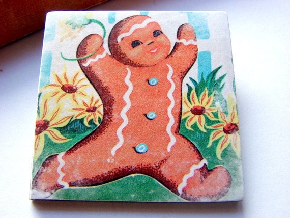 Big Pin Brooch Happy Gingerbread Boy Paper and by mimiandlucy