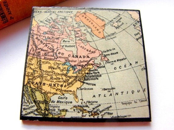 Big Pin Brooch Vintage Map of America and Canada by mimiandlucy