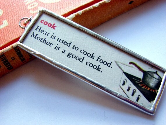 Microscope Slide Soldered Glass Art Pendant Cook by mimiandlucy