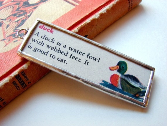 Microscope Slide Soldered Glass Art Pendant Duck by mimiandlucy