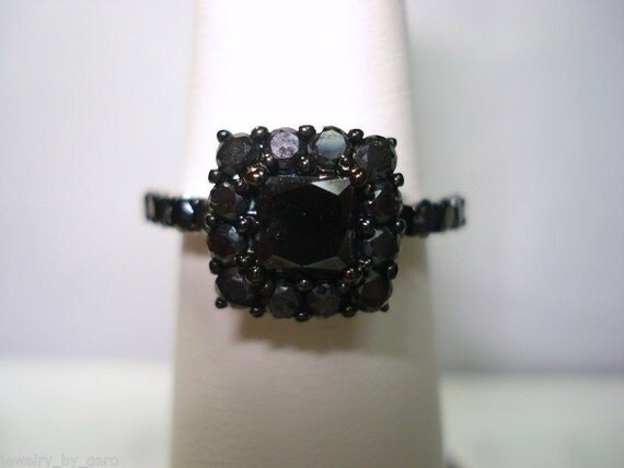 2.44Ct Princess Cut Black Diamond Engagement Ring 14K White Gold