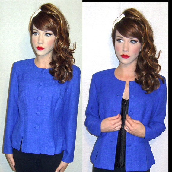 Womens Vintage 80s Blue Tailored Suit Jacket Blazer SM  