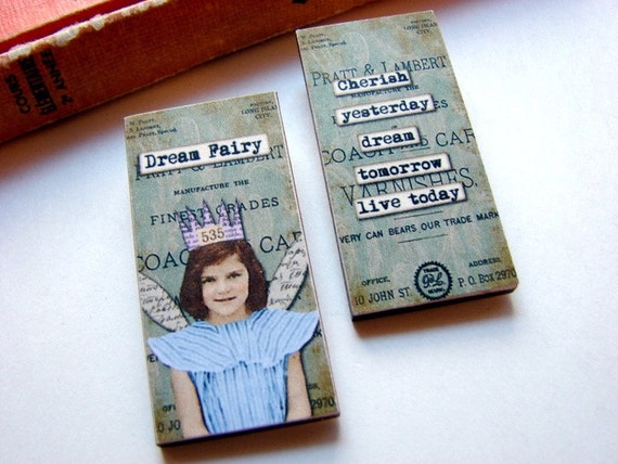 Little Wood Pin Brooch Set Dream Fairy Decoupage by mimiandlucy