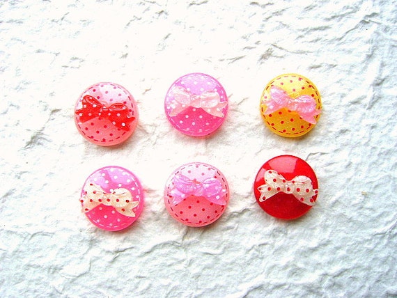 WHOLESALE Kawaii Cabochons 6 Polka Dot Candy Bows by DecoSweets