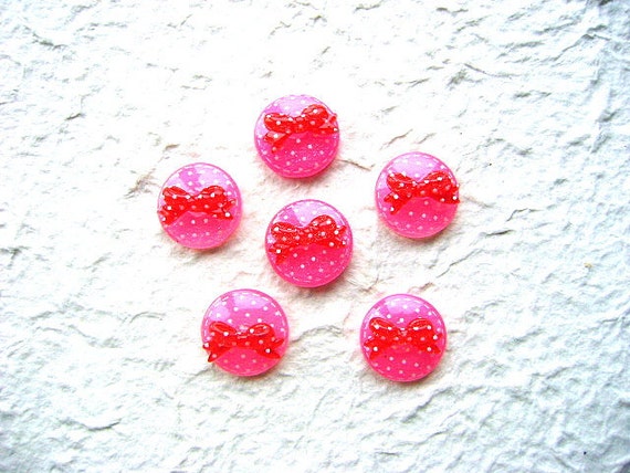 WHOLESALE Kawaii Cabochons 6 Polka Dot Candy Bows by DecoSweets