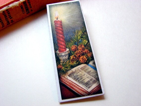 Pin Brooch Candle Pinecones and an Open Book Paper by mimiandlucy
