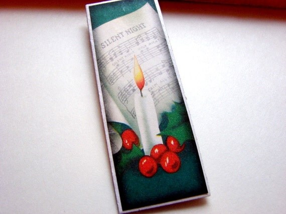 Pin Brooch Silent Night and Candle With Holly Paper by mimiandlucy